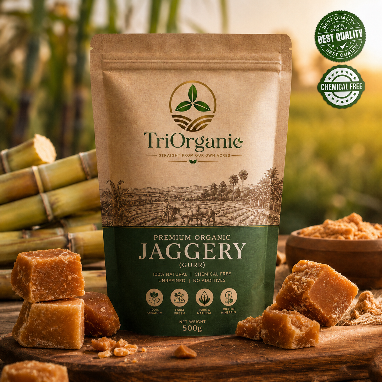 TriOrganic Premium Organic Jaggery (Gurr)