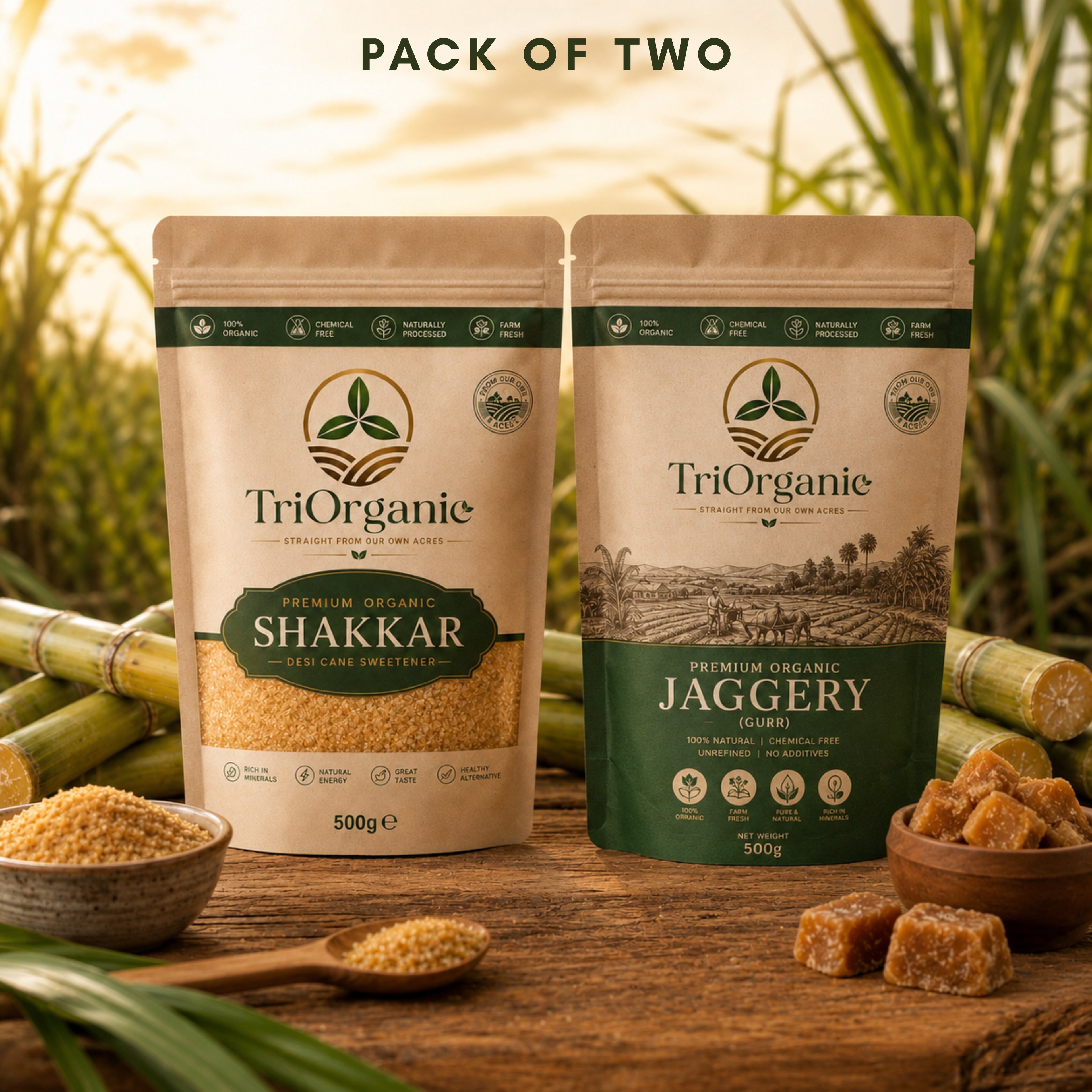 TriOrganic Pack of 2 (Desi Shakkar + Gurr)